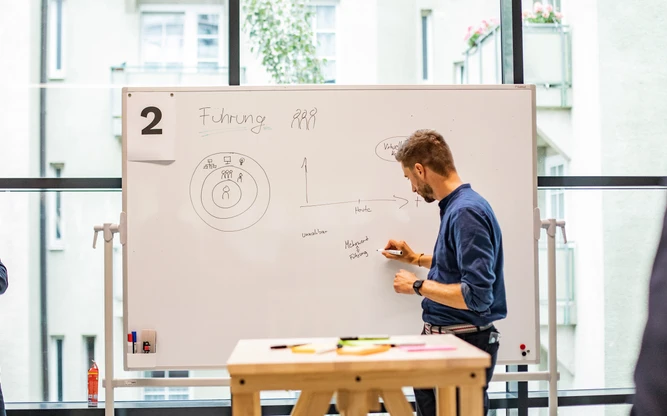 Person beim Schreiben am Whiteboard